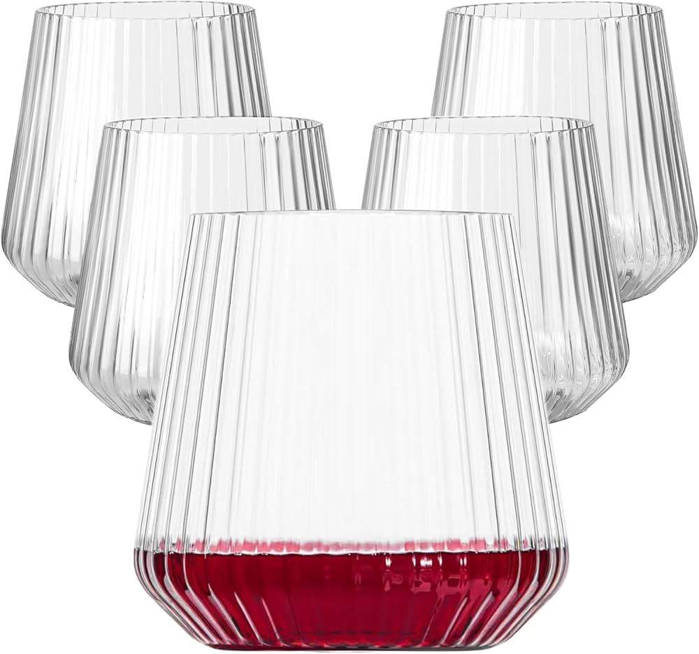 40 Pack Plastic Ribbed Wine Glasses, 14Oz Origami Disposable Wine Glasses Unbreakable Clear Plast... | Amazon (US)