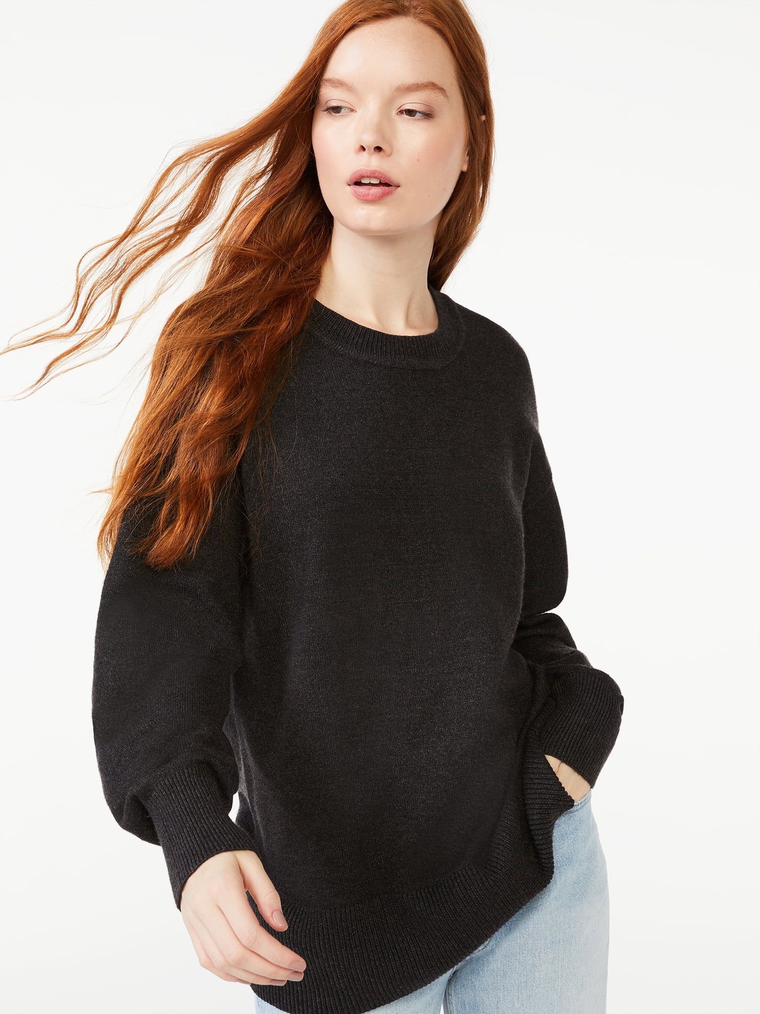 Free Assembly Women's Crewneck Tunic Sweater with Long Sleeves | Walmart (US)