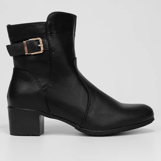 Bota Cano Curto Mooncity Salto Bloco Fivela Feminina - Preto | Netshoes (BR)