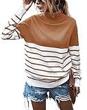 KIRUNDO 2022 Women’s Turtleneck Knitted Sweater Long Sleeves Stripe Patchwork Print Soft Loose ... | Amazon (US)