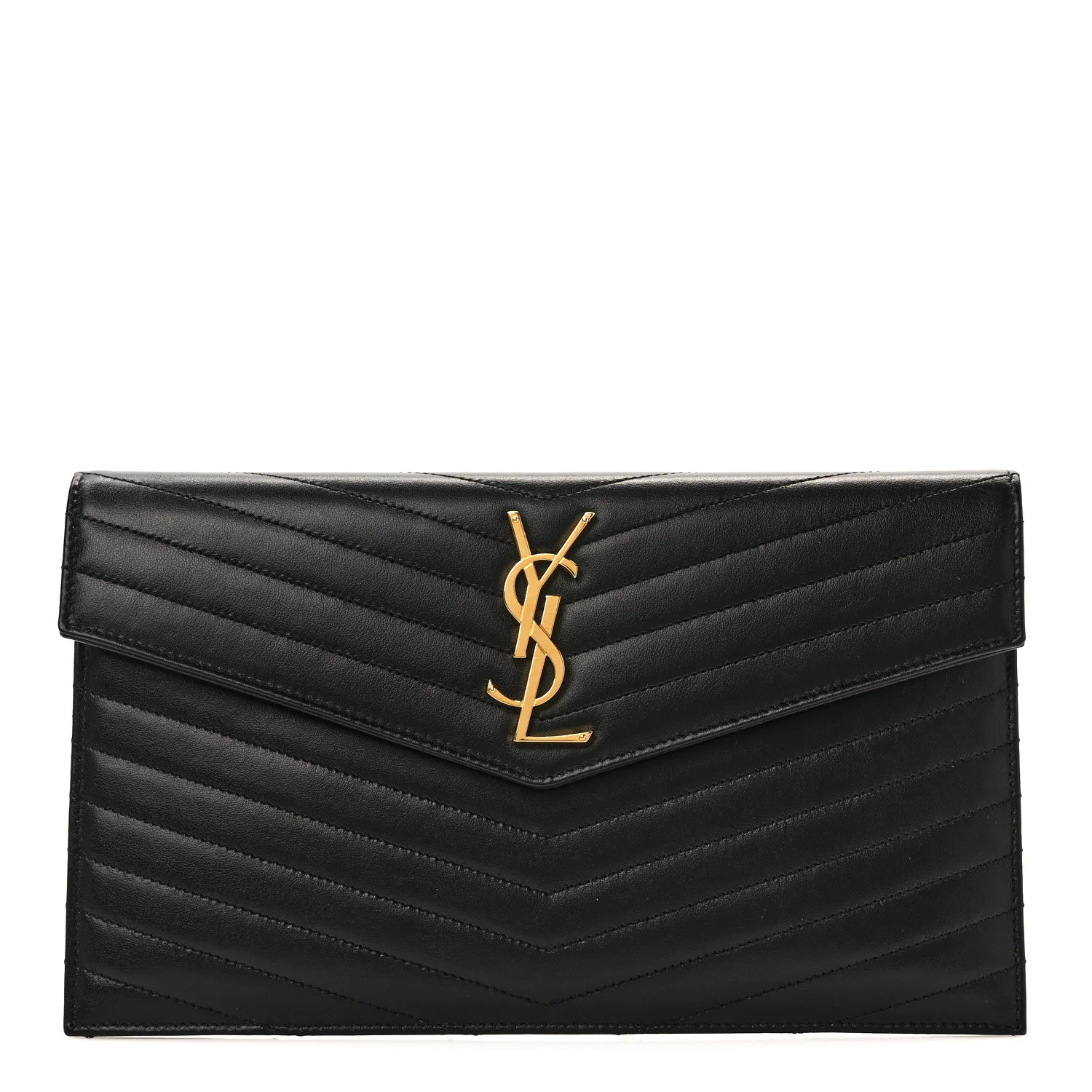 Calfskin Matelasse Chevron Monogram Uptown Clutch Black | FASHIONPHILE (US)