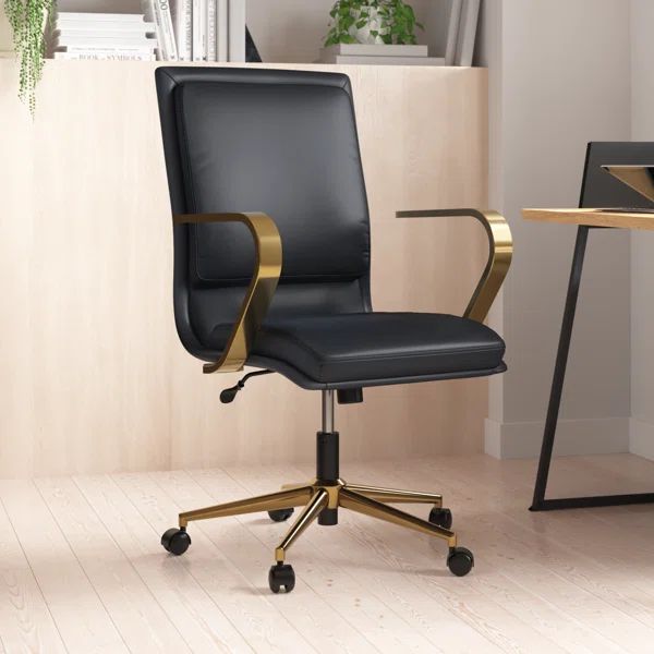 Anuschka Mid-Back Designer Executive Upholstered Office Chair with Brushed Metal Base and Arms | Wayfair North America