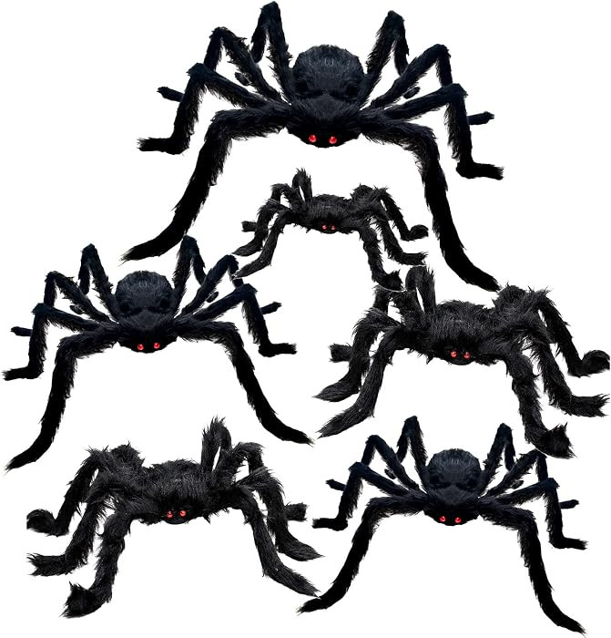 Tuzuaol 6 Pcs Outdoor Halloween Spiders Decorations, Giant Realistic Scary Spiders for Yard Party... | Amazon (US)