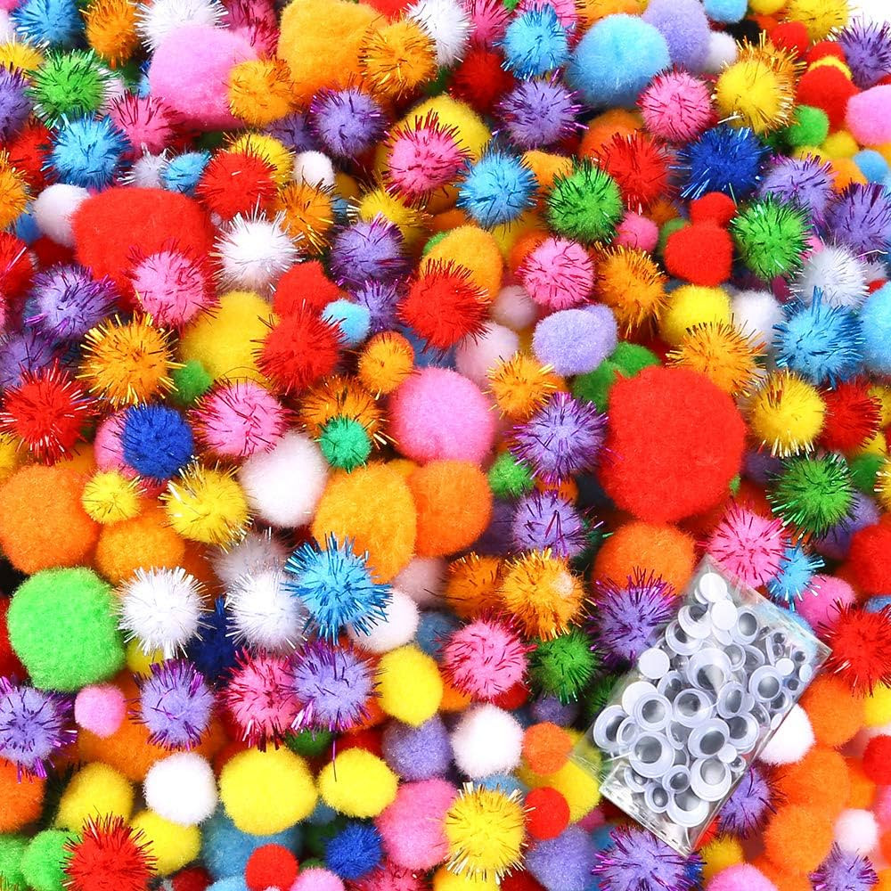 Caydo 2000 Pieces Assorted Sizes Multicolor Pompoms Glitter Pom Poms with 4 Sizes Wiggle Eyes for... | Amazon (US)