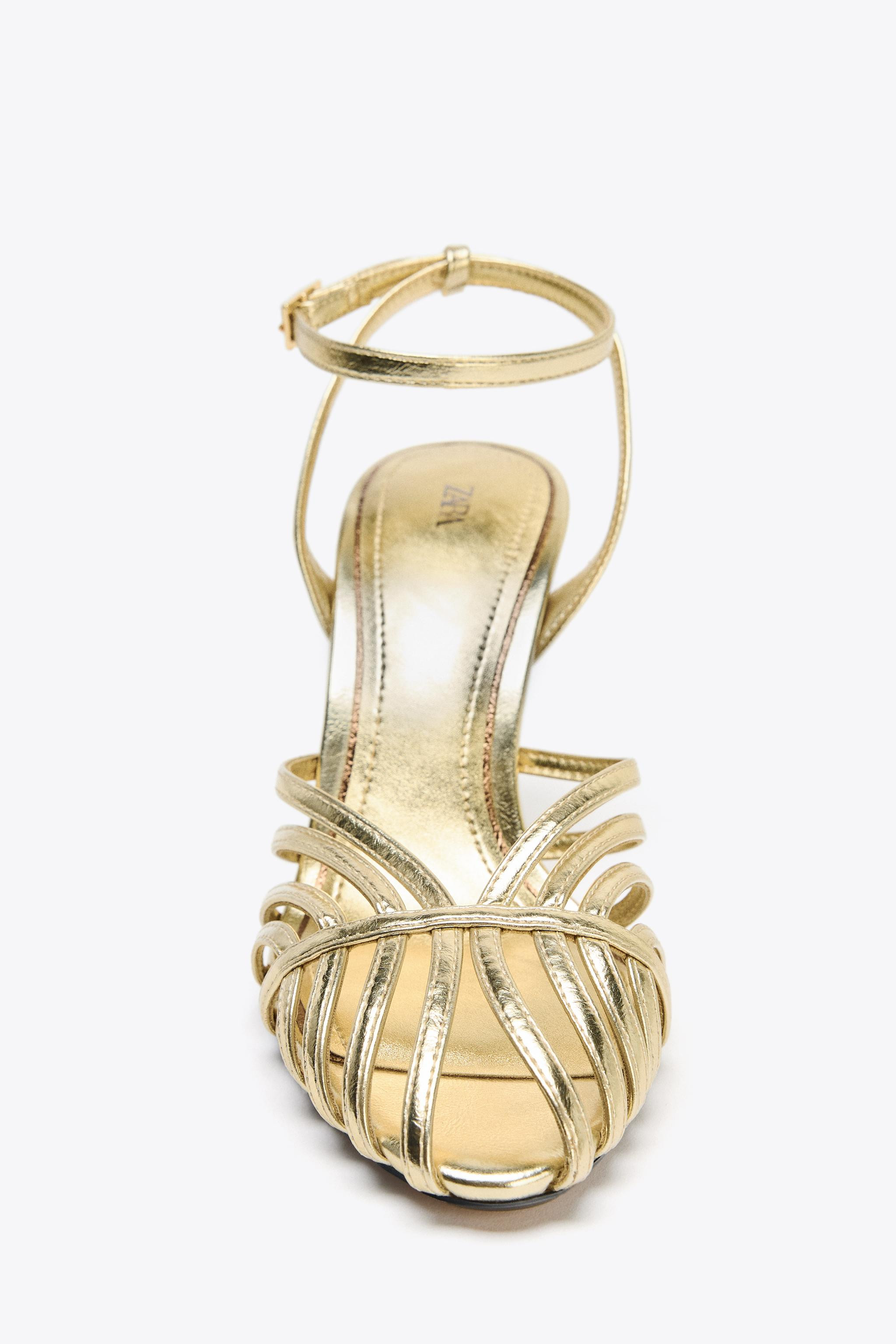 METALLIC HIGH-HEEL CAGE SANDALS | Zara UK