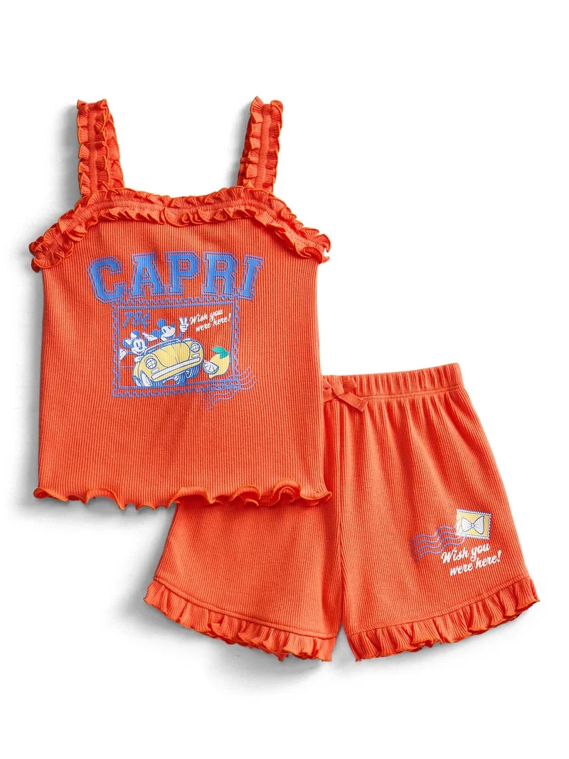 Disney Minnie & Mickey Mouse Toddler Girls La Dolce Vita Graphic Tank Top with Ruffle Shorts, 2-P... | Walmart (US)