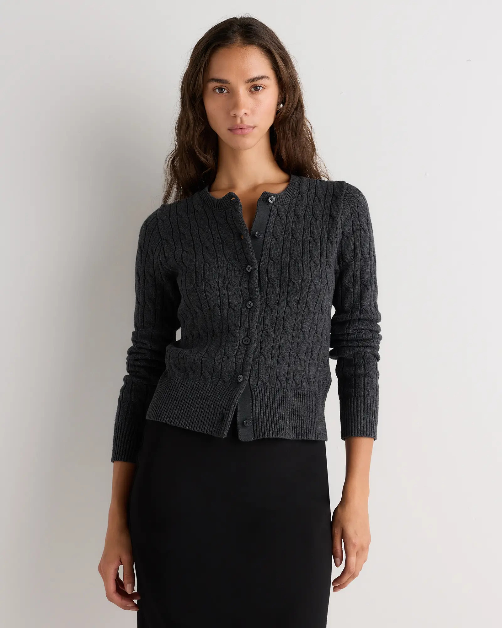 100% Organic Cotton Cable Crew Cardigan | Quince