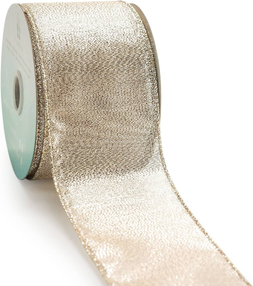 CT CRAFT LLC Champagne Gold Metallic Wired Ribbon 2.5 inch x 10 Yards for Christmas Home Decor Tr... | Amazon (US)
