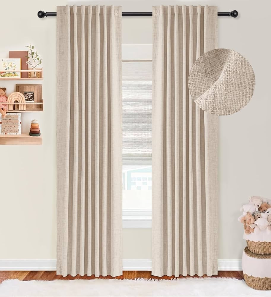 zeerobee 100% Black Out Curtains 2 Panels Set, Linen Blackout Curtains for Bedroom Living Room Nu... | Amazon (US)