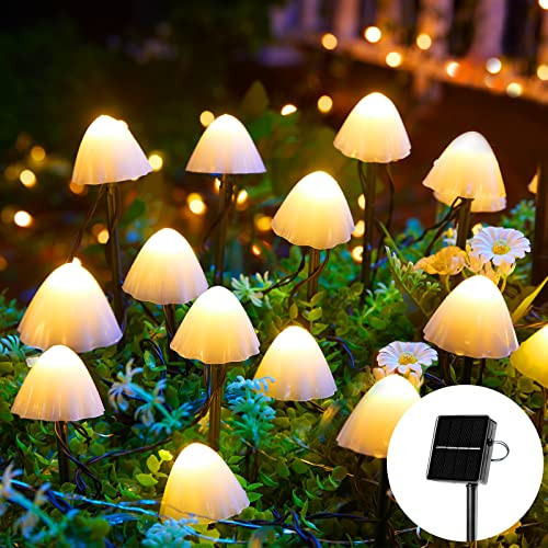 Solar Mushroom Garden Lights for Outside, 20 LED 32.8FT Solar Pathway Lights Outdoor Waterproof for Fence with 8 Lighting Modes for Patio Yard Decorative | Amazon (US)