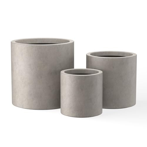 Kante 9.8",12.6",15.7" Dia Round Concrete Planter Set of 3, Modern Style Large Cylindrical Plant Pot with Drainage Hole and Rubber Plug for Indoor Outdoor Patio, Weathered Concrete | Amazon (US)