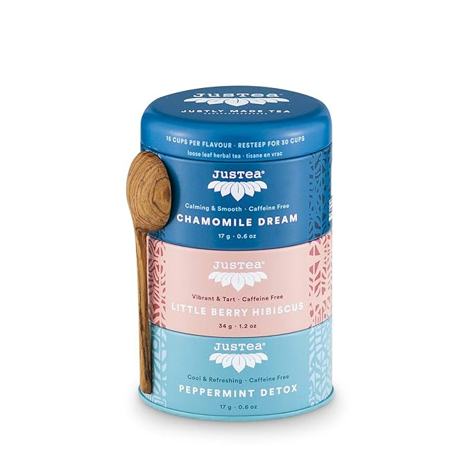 JusTea Herbal Tea Trio | 3 Flavour Tin Variety Pack with Hand Carved Tea Spoon | Loose Leaf Tea |... | Amazon (US)