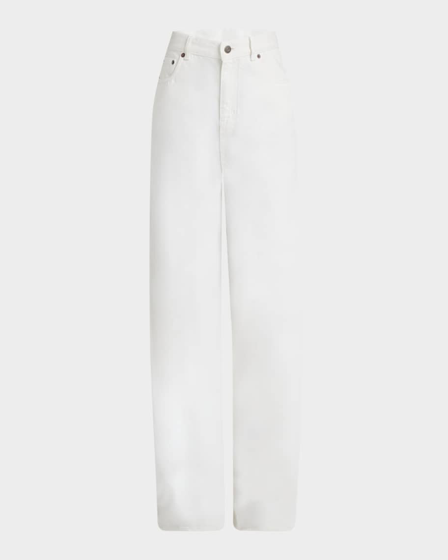 Chloe High-Rise White Denim Wide-Leg Palazzo Pants | Neiman Marcus