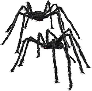 JOYIN 2 Pack 5 Ft. Halloween Outdoor Decorations Hairy Black Spider, Scary Giant Spider Fake Larg... | Amazon (US)