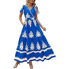 PRETTYGARDEN Womens 2025 Summer Casual V Neck Boho Maxi Dress Flowy Aline Bell Sleeve Tiered Flor... | Amazon (US)