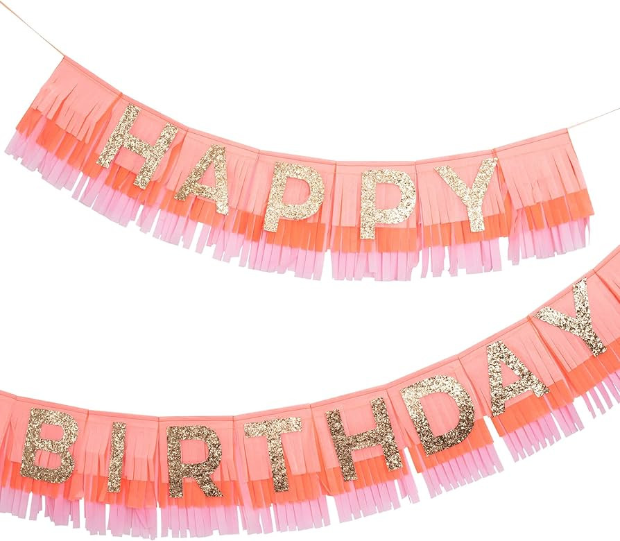 Meri Meri Rainbow Fringe Happy Birthday Banner - 8' Party Garland with Excess Cord | Amazon (US)