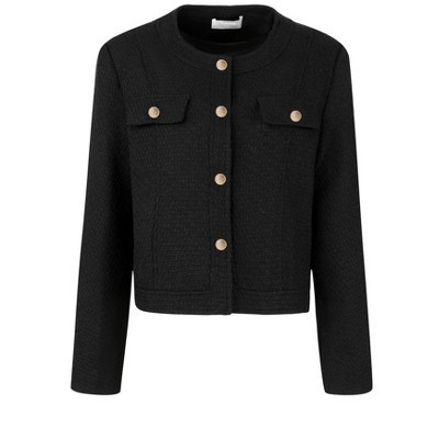 Hobemty Women's Work Cropped Long Sleeve Elegant Tweed Blazer Black XX-Large | Target