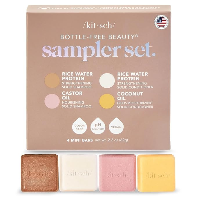 Kitsch 4pc Sampler Solid Shampoo and Conditioner Set - Rice Bar & Castor Oil Shampoo and Rice Bar... | Amazon (US)
