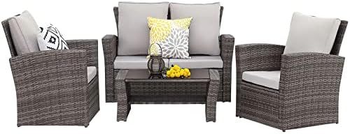Wisteria Lane 4 Piece Outdoor Patio Furniture Sets, Wicker Conversation Set for Porch Deck, Gray ... | Amazon (US)