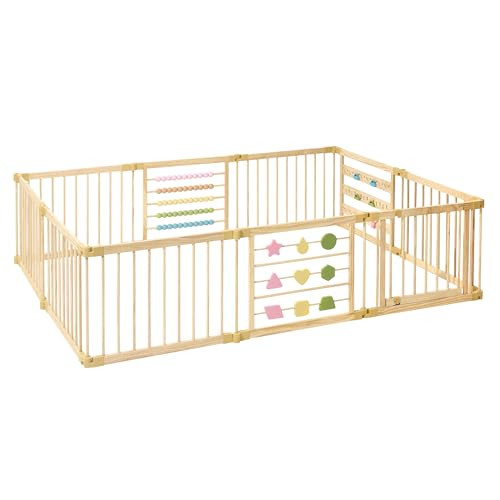 ZETY Natural Wood Baby Playpen – 8 or 10 Panel Foldable Play Yard with Door Panel and Built-in ... | Amazon (US)