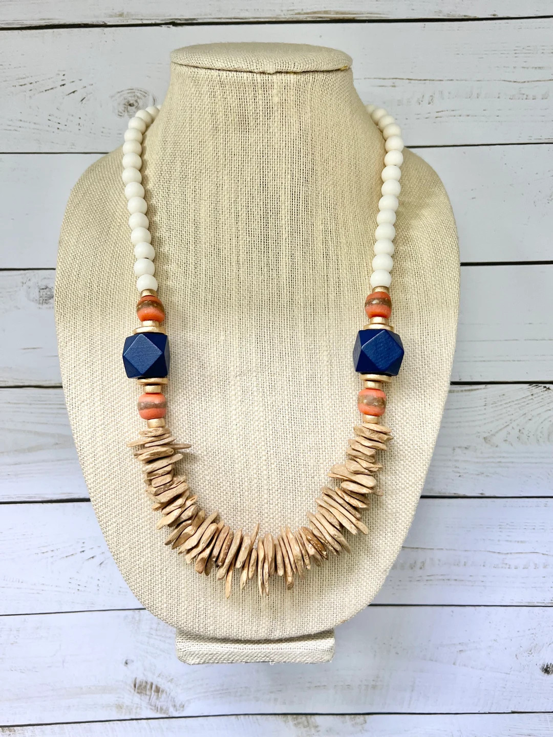 Navy and Orange Beaded Necklace, Orange Navy Necklace, Chunky Statement Necklace, Auburn, Illinoi... | Etsy (US)