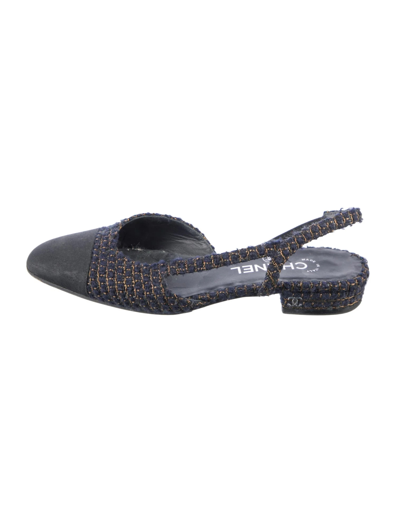 Interlocking CC Logo Tweed Slingback Flats | The RealReal