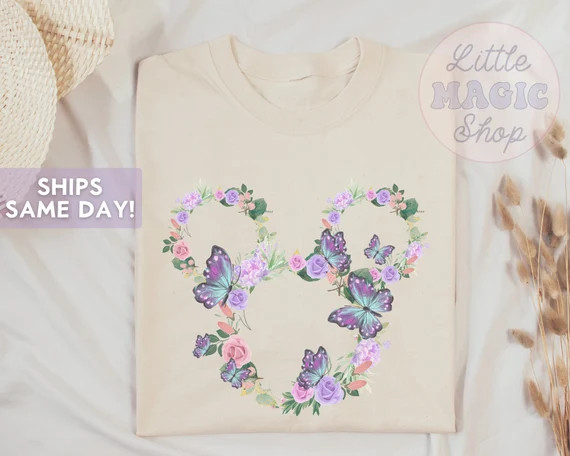 Minnie Floral Mouse Ears Shirt, Floral Mickey Butterfly Shirt, Mouse Flower Shirt, Mouse Park Vac... | Etsy (US)