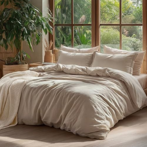 Bedsure 100% Washed Cotton Duvet Cover King Size - Frosted Almond Minimalist Cotton Duvet Cover L... | Amazon (US)