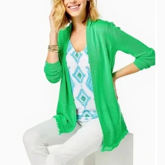 NEW Lilly Pulitzer Noble Fringe Cardigan Cabana Green Medium NWT  | eBay | eBay US