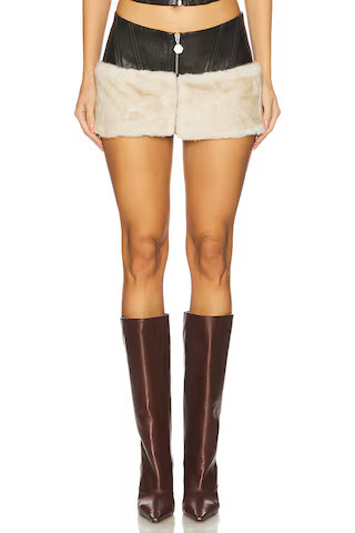 OW Collection Kendra Skirt With Faux Fur Trim in Distressed Black from Revolve.com | Revolve Clothing (Global)