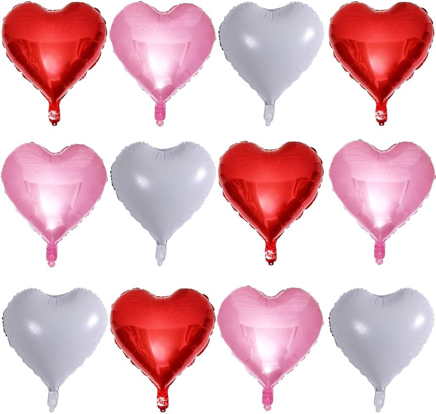 Red Heart Shaped balloons Pack of 12,18 Inch White Love Valentine Balloons Pink Heart Romantic Ba... | Amazon (US)