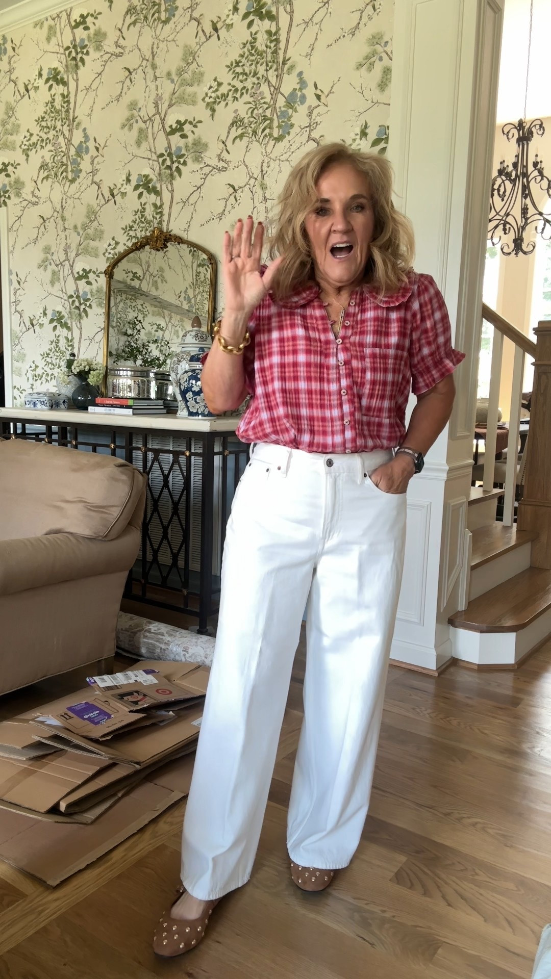 Abercrombie denim sale. This is the wide leg high waisted style still available in white comes in a dark wash and a lighter wash. And it is on sale. I am wearing a size 29 short. I am 5 foot three. Use code DENIMAF for an extra 15% off
White jeans denim sale
Plaid blouse by Anthropologie wearing a size medium and it’s a generous fit

#LTKPetite #LTKSaleAlert #LTKOver40