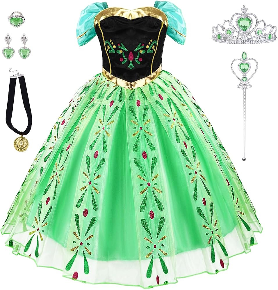 Princess Dress Up for Girls Halloween Cosplay Princess Costume Luxury Green Fancy Dress Christmas... | Amazon (US)