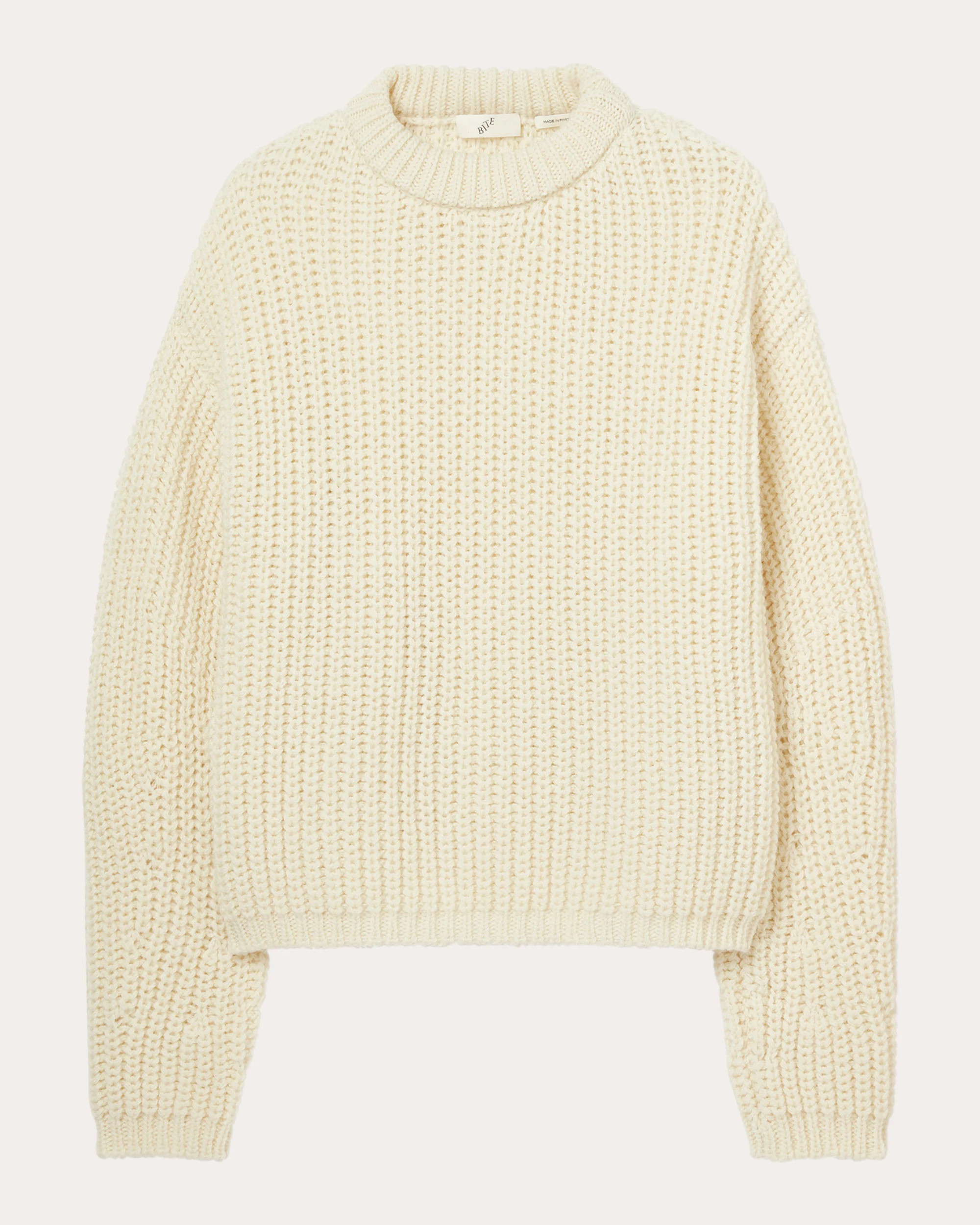 BITE Studios Women's Chunky Crewneck Sweater in Cream Wool | Olivela