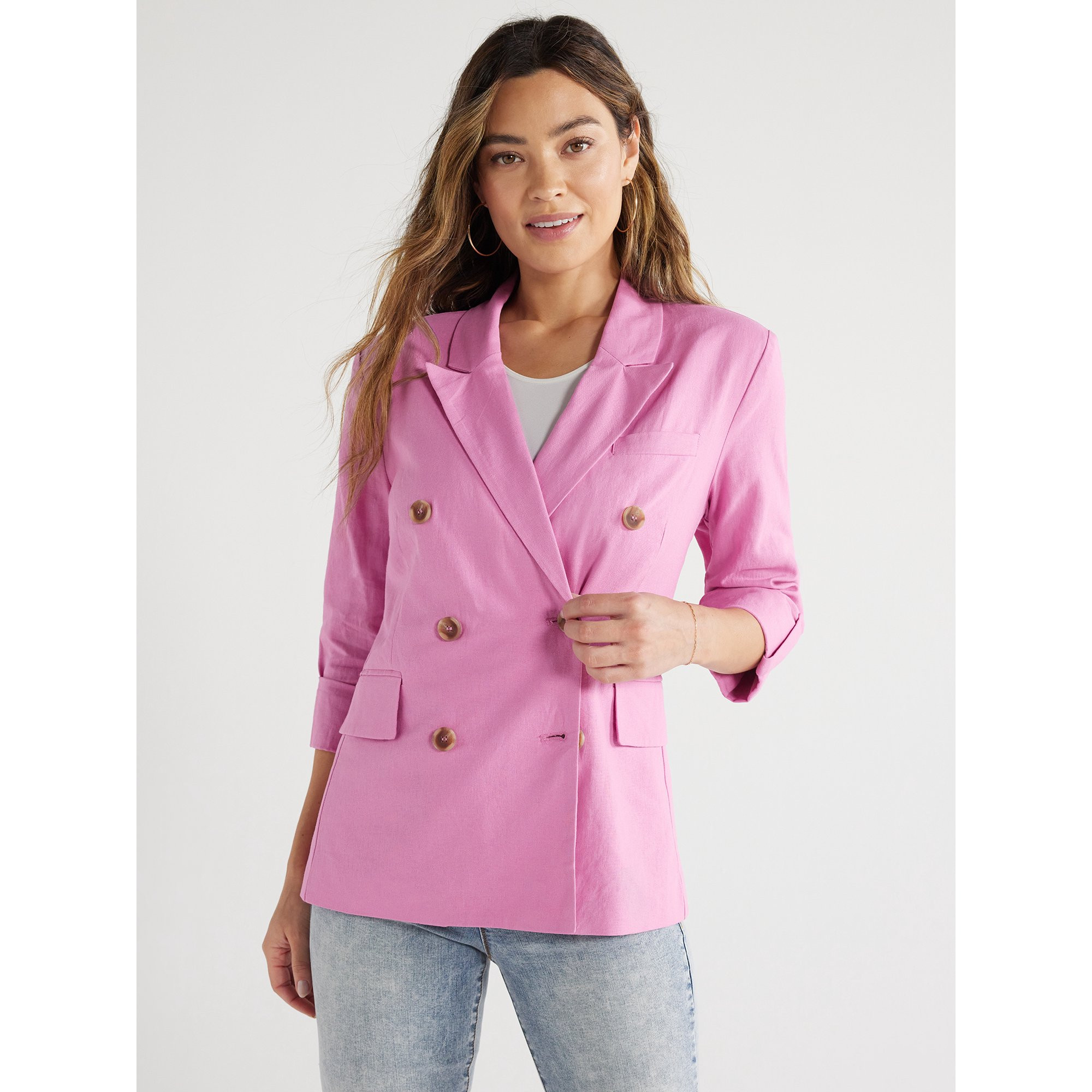 Sofia Jeans Women's and Women's Plus Double Breasted Linen Blend Blazer, Sizes XS-5X | Walmart (US)