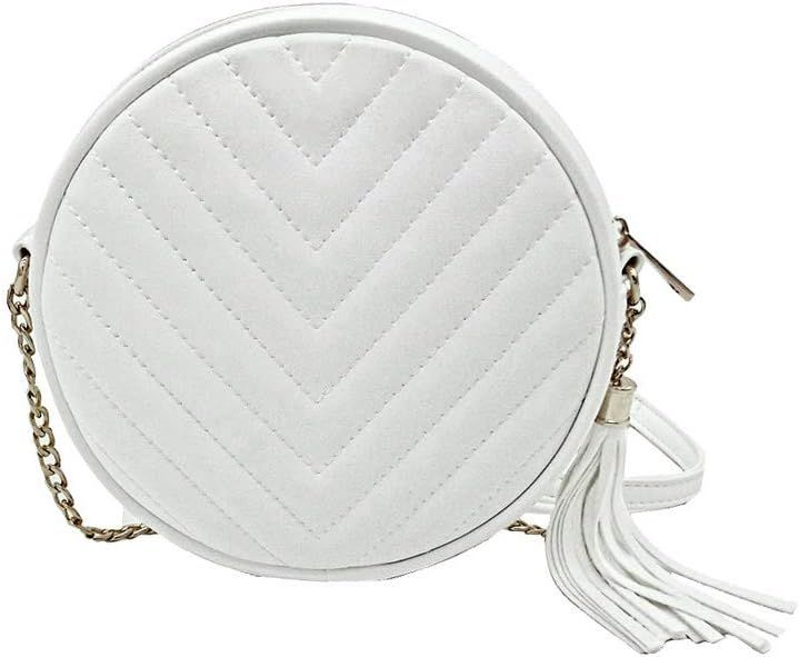 Small Crossbody Bags for Women Circle Quilted Purse Faxu Leather Shoulder Round bag | Amazon (US)