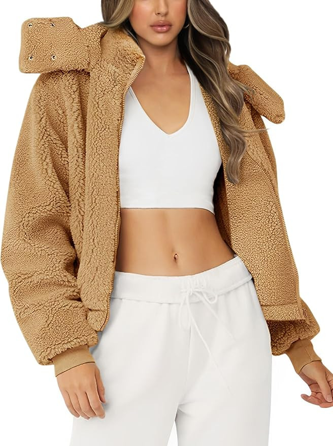 Micoson Womens Faux Fur Coat Winter Full Zip Sherpa Fleece Jacket Long Sleeve Warm Fuzzy Outerwea... | Amazon (US)