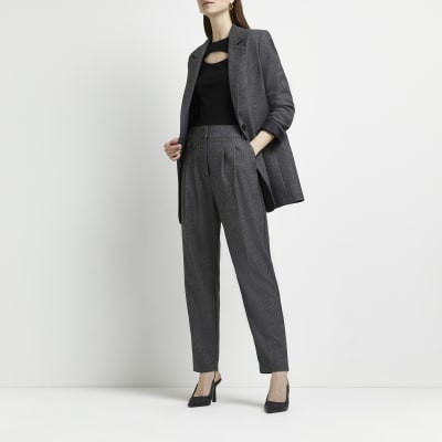 Grey pleated tapered trousers | River Island (UK & IE)