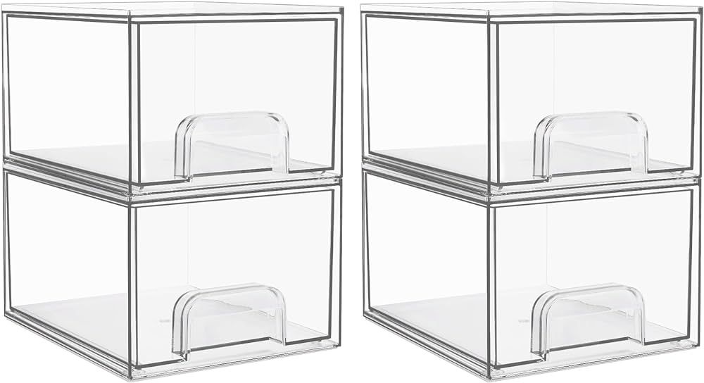 Vtopmart 4 Pack Clear Stackable Storage Drawers, 4.4'' Tall Acrylic Bathroom Makeup Organizer,Pla... | Amazon (US)