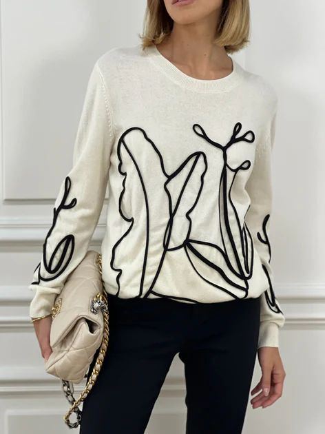 Tia Abstract Applique Sweater | Cream | Vita Grace