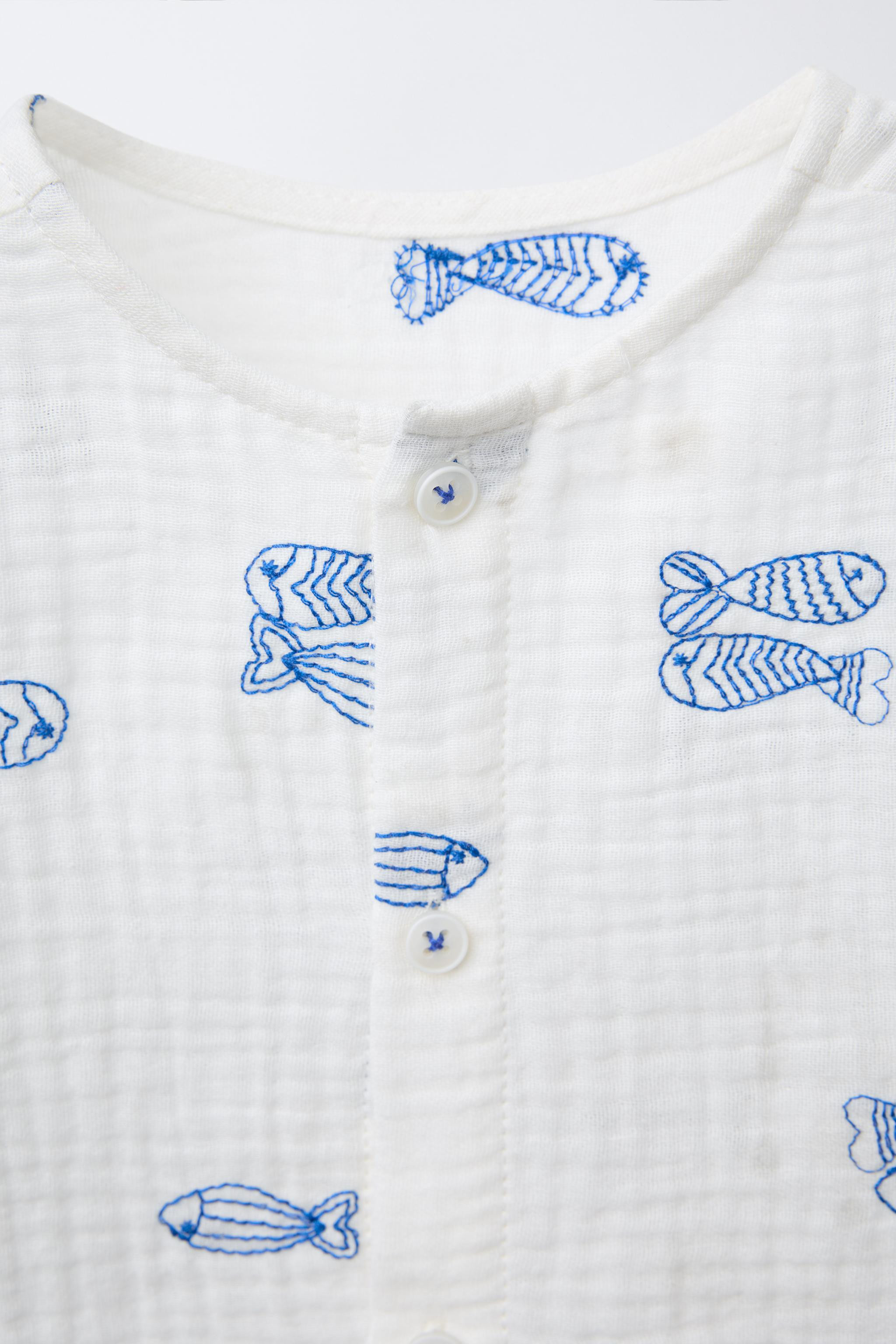 TEXTURED SHIRT WITH EMBROIDERED FISH | Zara UK