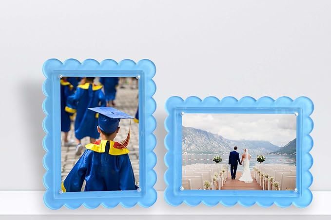2 Pack of 5 x 7 Blue Acrylic Scalloped Picture Frame, Magnetic Closure with Dual Kickstand Holes ... | Amazon (US)