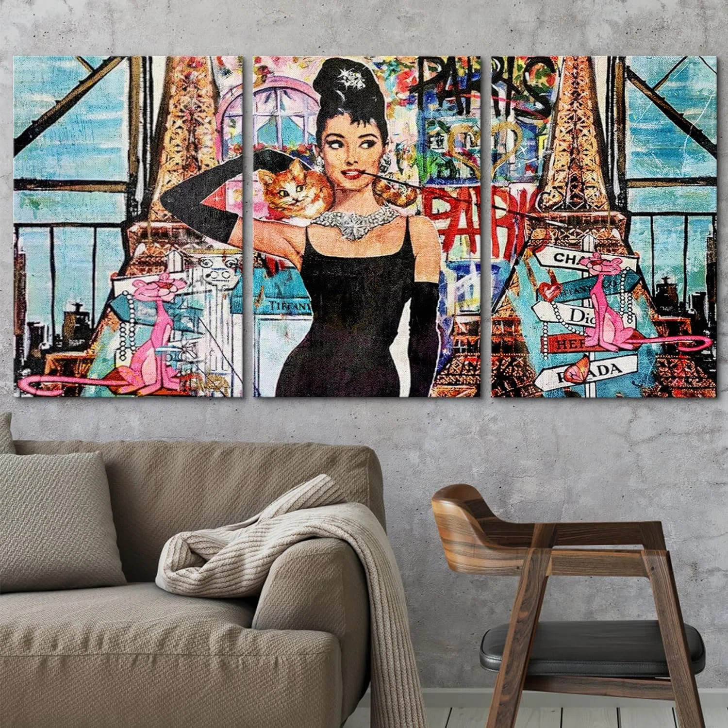 IDEA4WALL Stylish Fashion Audrey Hepburn Graffiti & Street Art Colorful Modern Art Urban Portrait... | Wayfair North America