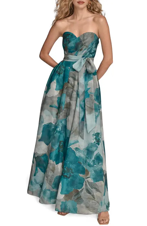 Donna Karan New York Floral Strapless Fit & Flare Gown in Hudson Multi at Nordstrom, Size 4 | Nordstrom