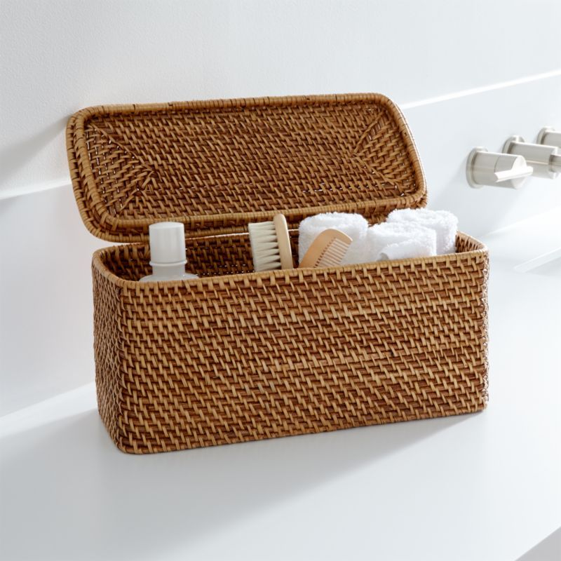 Sedona Honey Lidded Rectangular Tote + Reviews | Crate and Barrel | Crate & Barrel