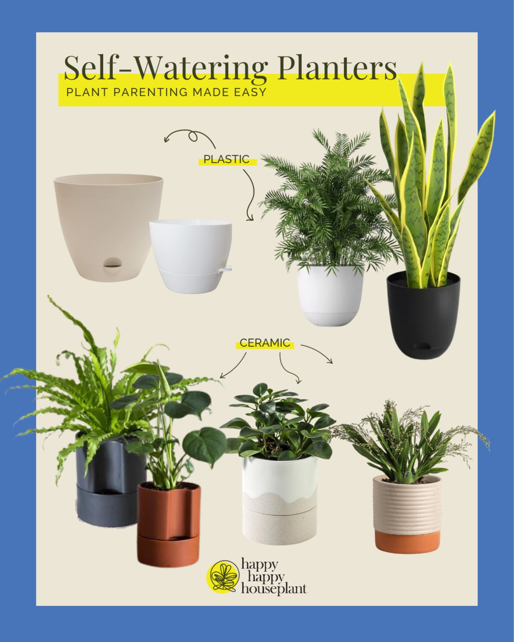Plastic and ceramic self watering planters 🪴