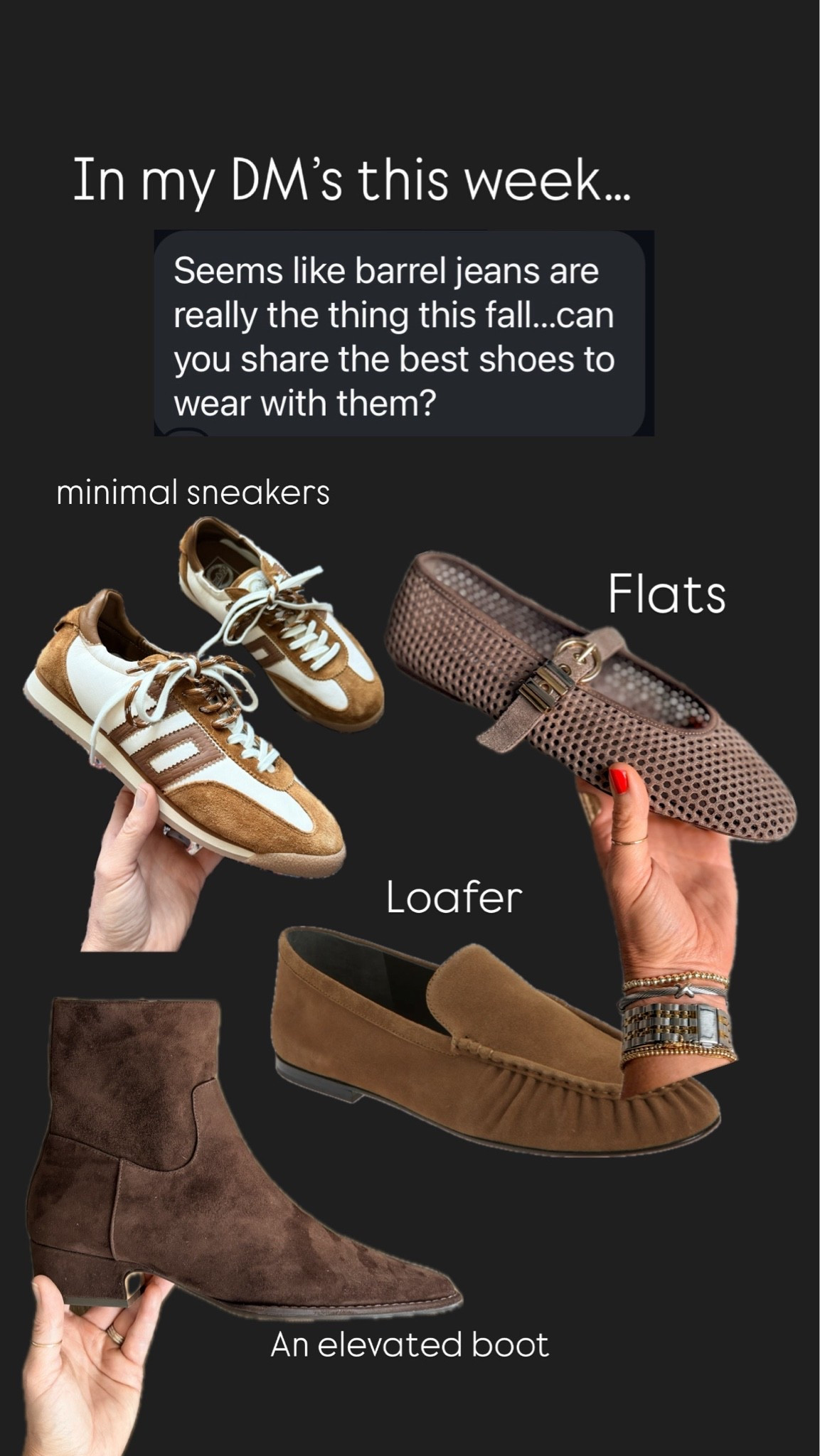 These are the shoes to pair with barrel jeans this fall…
1. Elevated boots
2. Loafers
3. Flats 
4. Minimal sneakers 

I’m rounding up my fav styles here if your looking for a pair of modern, but wearable shoes this fall.

#LTKmomlife #LTKOver40 #LTKSeasonal