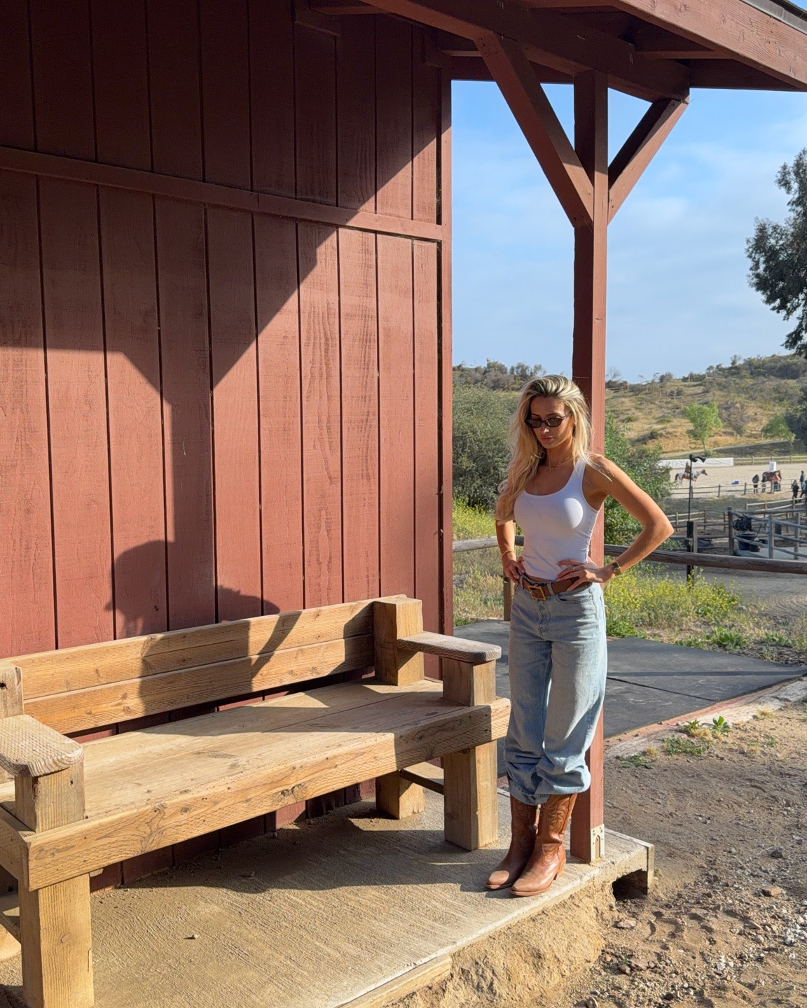 yeehaw 🤠 
top is tank air ‘system tank’ & shoes are ‘The Annie style’ from Tecova in the colour caramel but I can no longer see that colour 🥲🤎 such a good quality boot which I’ll own foreverrrr