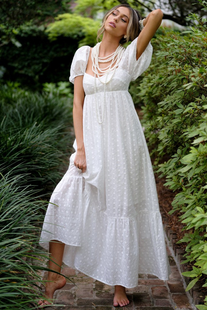 Joyful Glow White Eyelet Cotton Maxi Dress | Red Dress 