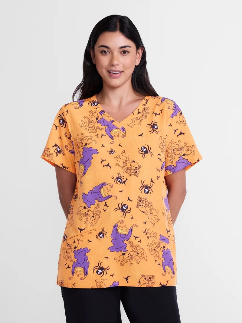 Scooby-Doo Women's Halloween Scrub Top with Short Sleeves, Sizes S-XXXL | Walmart (US)